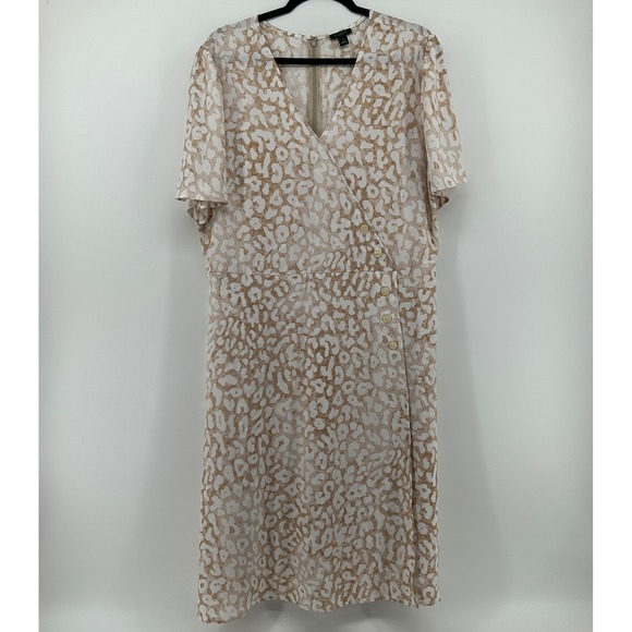 Ann Taylor Factory Dresses & Skirts - Ann Taylor Factory Tan Leopard Faux Wrap Midi Dress 16 Career Neutral Formal